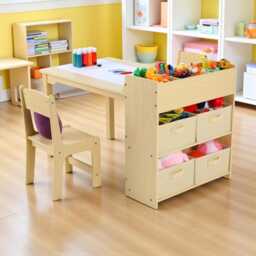 Montessori Kids Art Table Chairs Set With Paper Roll Storage Toddler Study Desk, Weaning, Sensory Playroom Furniture