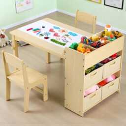 Montessori Kids Art Table Chairs Set With Paper Roll Storage Toddler Study Desk, Weaning, Sensory Playroom Furniture - thumbnail 3