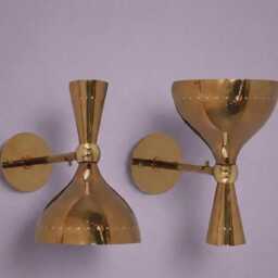 1950S Modern Gold , Minimalist Lighting Fixture For Stylish Interiors Handmade Brass Wall Sconce Light Home Decor Stilnovo Bright Light - thumbnail 3