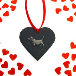 Handmade Basset Hound Slate Heart Ornament, Pewter Dog Motif Christmas Decoration - thumbnail 3