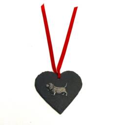 Handmade Basset Hound Slate Heart Ornament, Pewter Dog Motif Christmas Decoration - thumbnail 2