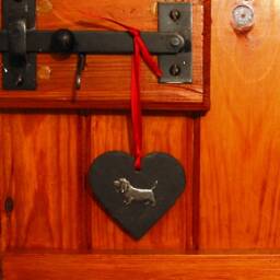 Handmade Basset Hound Slate Heart Ornament, Pewter Dog Motif Christmas Decoration - thumbnail 4
