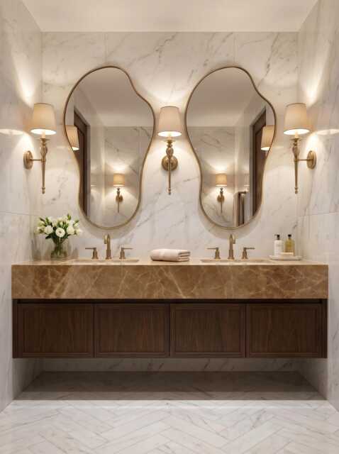Asymmetrical Brass Mirror - Fluid Shape Vanity Wall - image 1