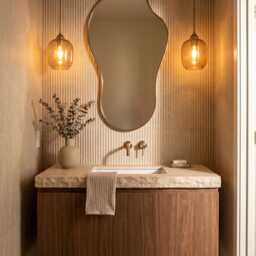 Asymmetrical Brass Mirror - Fluid Shape Vanity Wall - thumbnail 2