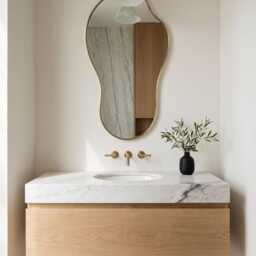 Asymmetrical Brass Mirror - Fluid Shape Vanity Wall - thumbnail 3