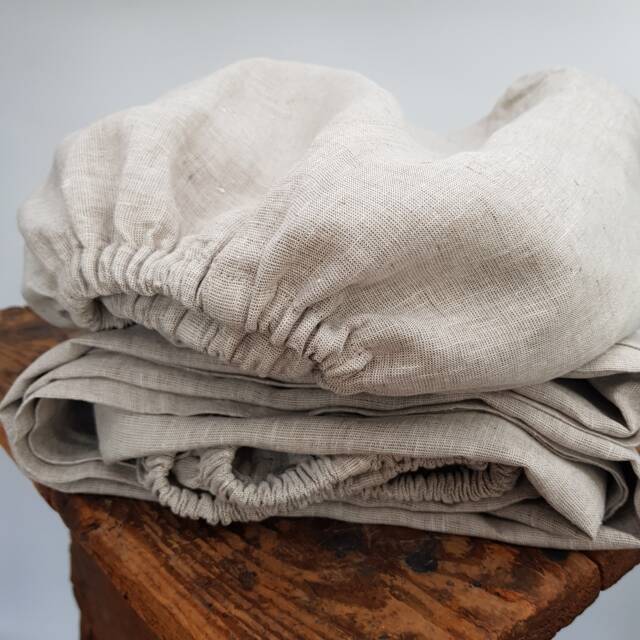 Beige Linen Fitted Sheet Natural Belgian Bedding, Custom Sizes - image 1