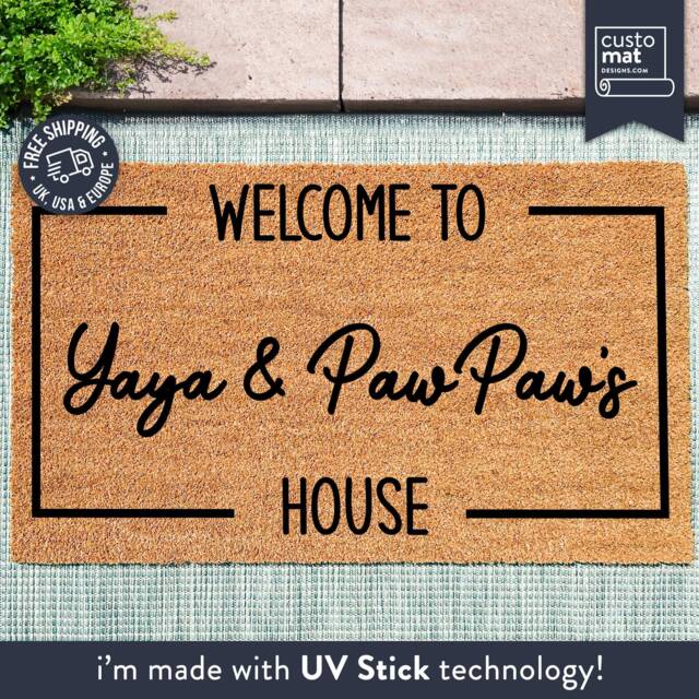 Welcome To Yaya & Pawpaw's House - Custom Rug Grandparents Gift Personalized Family Mat Coir Doormat Housewarming - image 1