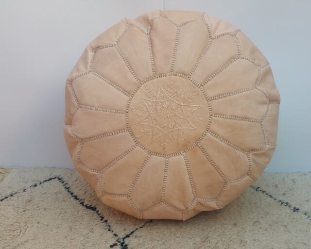 Naturel Leather Pouf, Moroccan Poufmoroccan Ottoman Pouf Foostoolmoroccan Leatherpoufsttuning Moroccan - image 1