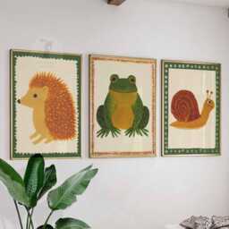 Set Of 3 Animal Nursery Posters, Hedgehog Frog & Snail Wall Art, Woodland Prints, Kids Room Decor, Playroom Art Set, Gift Idea - thumbnail 1