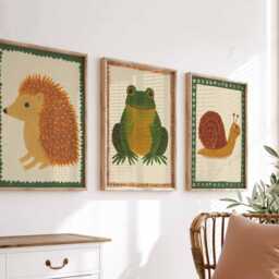 Set Of 3 Animal Nursery Posters, Hedgehog Frog & Snail Wall Art, Woodland Prints, Kids Room Decor, Playroom Art Set, Gift Idea - thumbnail 3