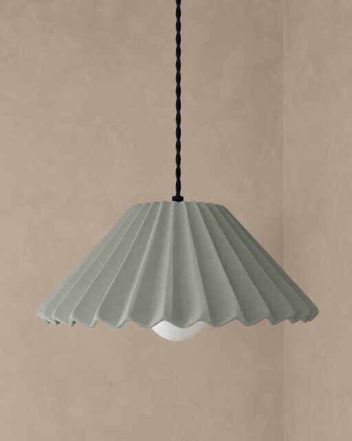 Large Picco - Ceramic Pendant Ceiling Light Handmade Minimalist Pleated Hanging Fixture in Fog Gray - image 1