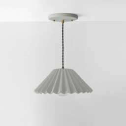 Large Picco - Ceramic Pendant Ceiling Light Handmade Minimalist Pleated Hanging Fixture in Fog Gray - thumbnail 2