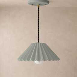 Large Picco - Ceramic Pendant Ceiling Light Handmade Minimalist Pleated Hanging Fixture in Fog Gray - thumbnail 2