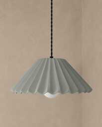 Large Picco - Ceramic Pendant Ceiling Light Handmade Minimalist Pleated Hanging Fixture in Fog Gray - thumbnail 1