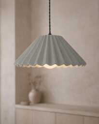Large Picco - Ceramic Pendant Ceiling Light Handmade Minimalist Pleated Hanging Fixture in Fog Gray - thumbnail 1