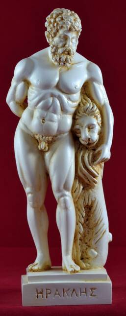 Hercules & Nemean Lion Statue Cast Marble Sculpture - 9 Inch - image 1
