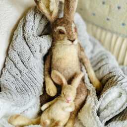 Sleeping Needle Felted Hare - Ooak Felt Rabbit, Mother Hare, Handmade Animal Decor - thumbnail 2