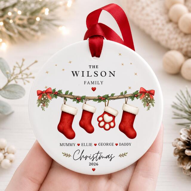 Our First Christmas As A Family Ornament Personalised Of Four Bauble Ceramic Decoration New Baby & Pet Keepsake Gift - image 1