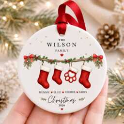 Our First Christmas As A Family Ornament Personalised Of Four Bauble Ceramic Decoration New Baby & Pet Keepsake Gift - thumbnail 2
