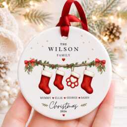 Our First Christmas As A Family Ornament Personalised Of Four Bauble Ceramic Decoration New Baby & Pet Keepsake Gift - thumbnail 3