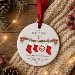 Our First Christmas As A Family Ornament Personalised Of Four Bauble Ceramic Decoration New Baby & Pet Keepsake Gift - thumbnail 4