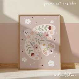 Peace Dove Poster, Wildflower Print, Pastel Flower Bird Girl Nursery Bedroom, Teen & Tween Art - thumbnail 2