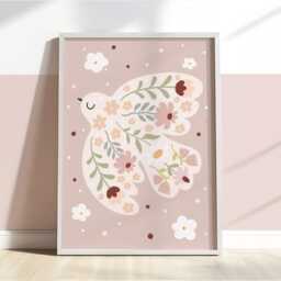 Peace Dove Poster, Wildflower Print, Pastel Flower Bird Girl Nursery Bedroom, Teen & Tween Art - thumbnail 3