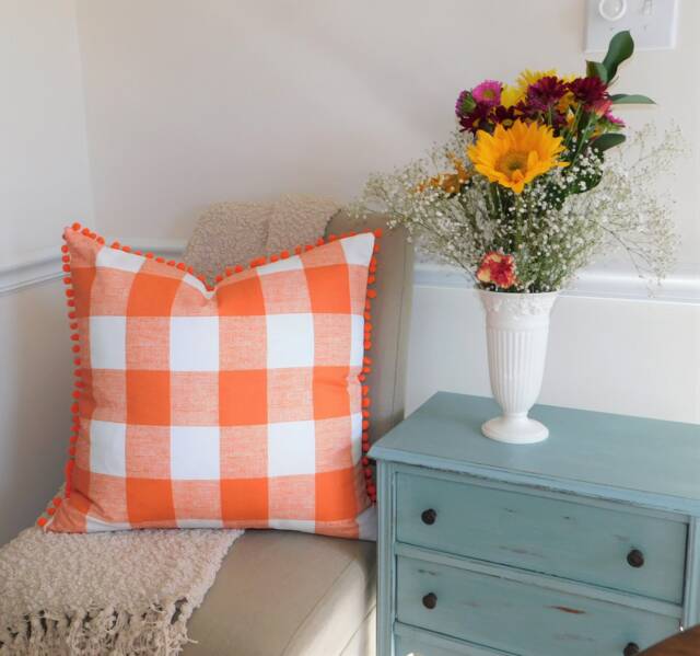 New Orange & White Plaid Pom Pillow Cover Choose Size Farmhouse Fall Autumn Harvest