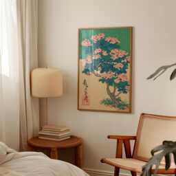 Green Blossom Tree Poster - Japanese Woodblock Floral Art Pink Flowers Nature Print - thumbnail 2