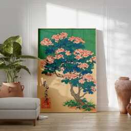 Green Blossom Tree Poster - Japanese Woodblock Floral Art Pink Flowers Nature Print - thumbnail 3