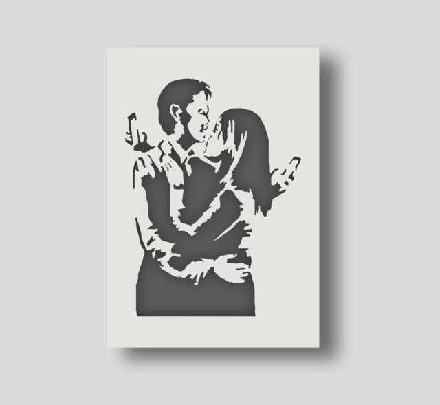 Banksy Mobile Lovers Stencil - Wall Art Home Decor Painting Stencil. Various Size Options Available - image 1