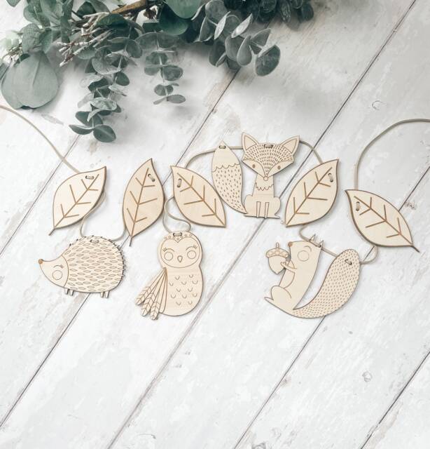 Woodland Animal Garland Laser Cut Birch Nursery Decor - image 1