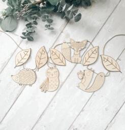 Woodland Animal Garland Laser Cut Birch Nursery Decor - thumbnail 1