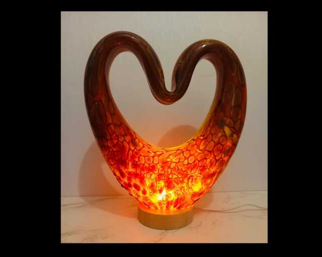 Handcrafted Iridescent Heart Lamp Led Sculpture Light, Romantic Home Decor - image 1