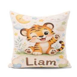 Cute Tiger Custom Name Square Filled Cushion Throw Pillow Sofa Bed Home Decor Zip Washable UK Made
