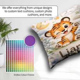 Cute Tiger Custom Name Square Filled Cushion Throw Pillow Sofa Bed Home Decor Zip Washable UK Made - thumbnail 4
