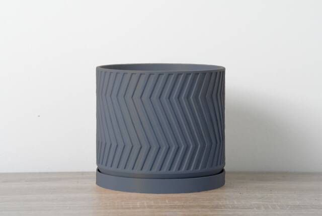 "Gatsby Planter With Drainage & Saucer in Stone Blue, Art Deco 3D-Printed Plant Pot, Small To Large Sizes 4"" 5"" 6"" 7"" 8" - image 1