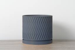 "Gatsby Planter With Drainage & Saucer in Stone Blue, Art Deco 3D-Printed Plant Pot, Small To Large Sizes 4"" 5"" 6"" 7"" 8" - thumbnail 1