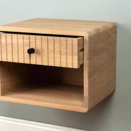 Floating Nightstand With Fluted Drawer & Open Shelf in Solid Oak - Modern - thumbnail 4