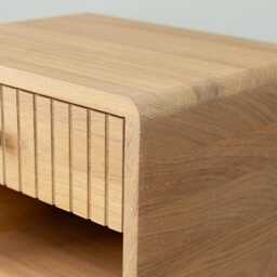 Floating Nightstand With Fluted Drawer & Open Shelf in Solid Oak - Modern - thumbnail 2