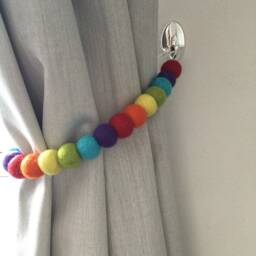 Rainbow Felt Ball Curtain Tie Back 100% Wool Pom Poms - thumbnail 2