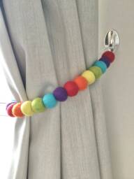 Rainbow Felt Ball Curtain Tie Back 100% Wool Pom Poms - thumbnail 1
