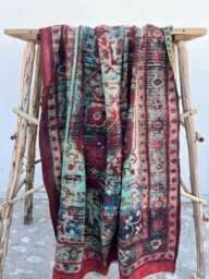 Handcrafted Reversible Cotton Kantha Quilt - Handmade Boho Bedspread With Traditional Indian Stitch Work