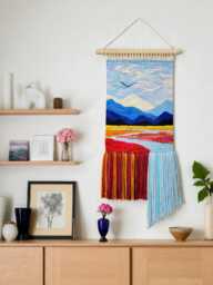 Handmade Tapestry - Woven Wall Hanging Wall Decor Weaving Landscape Art Macrame Woven Textile Art - thumbnail 1