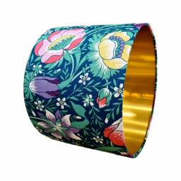 Handmade Green Floral Drum Lampshade - Liberty Arts Nesfield Vintage Fabric, UK Made - thumbnail 1