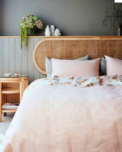 Square Cane Webbing Bedhead - Natural Rattan Handmade Headboard Wall Mounted - image 1