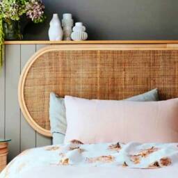 Square Cane Webbing Bedhead - Natural Rattan Handmade Headboard Wall Mounted - thumbnail 4