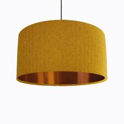 Mustard Lampshade in Herringbone Tweed & Copper Lining - thumbnail 1