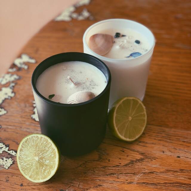 Coconut & Lime Luxury Soy Wax Vegan Candles With Crystals Shell