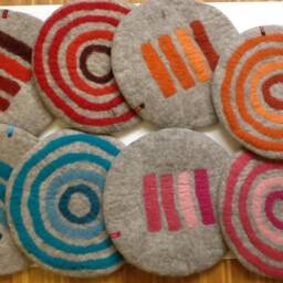 Handfelted Seat Cushion With Coloured Pattern Mix On Light Gray - thumbnail 4
